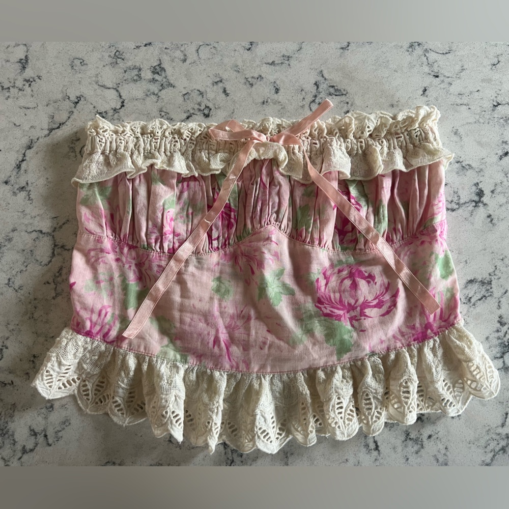 Free People Floral Pink and Cream Lace Skirt
